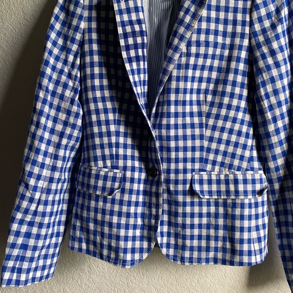 J.Crew Campbell Linen Blend Blue Gingham Check Preppy Academia Office Blazer 2 - Picture 4 of 16